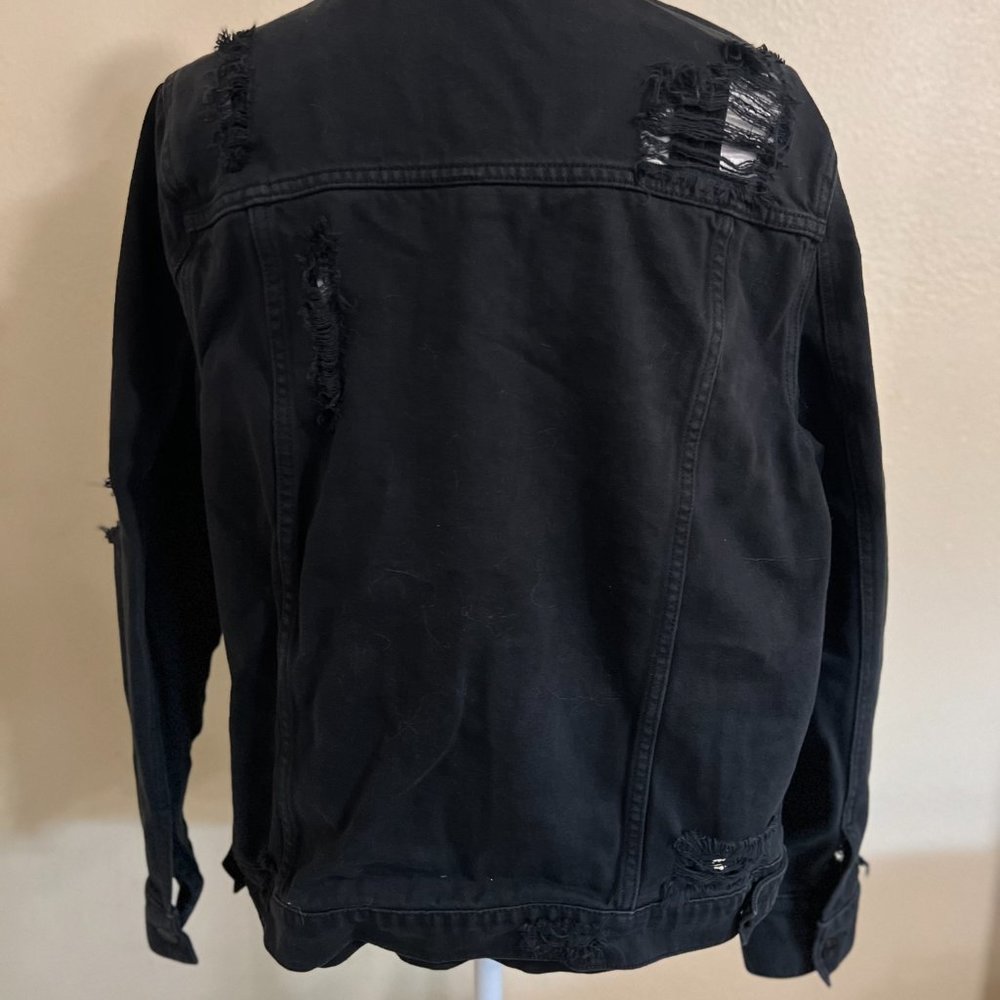 Unisex Black Refuge Distressed Jean Jacket Size Large - Picture 8 of 13
